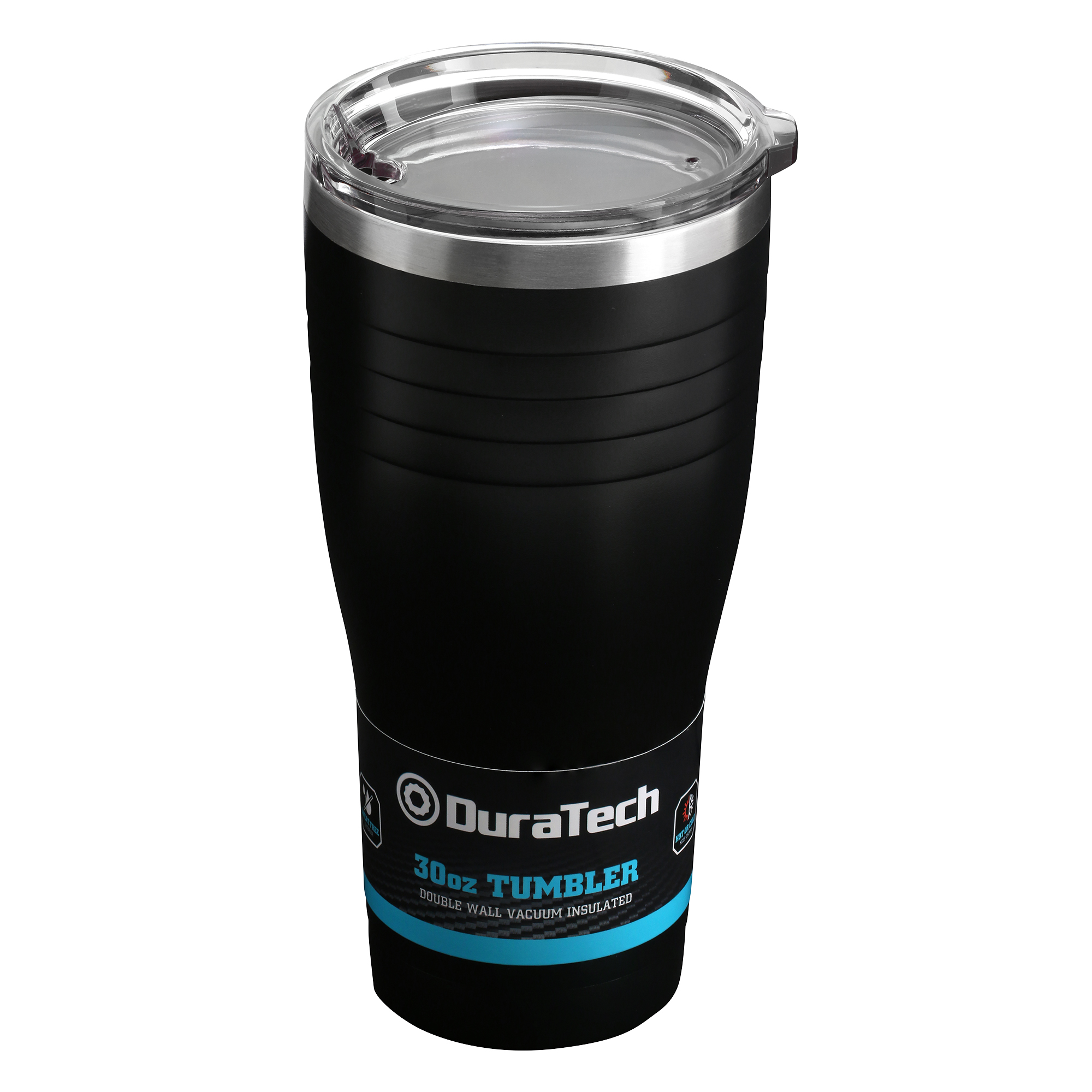 Picture of DT65301 - Tumbler, 18/8 Stainless Steel Construction, Holds 30 oz./887 ml., Black with Clear Plastic Lid (Single Pack)