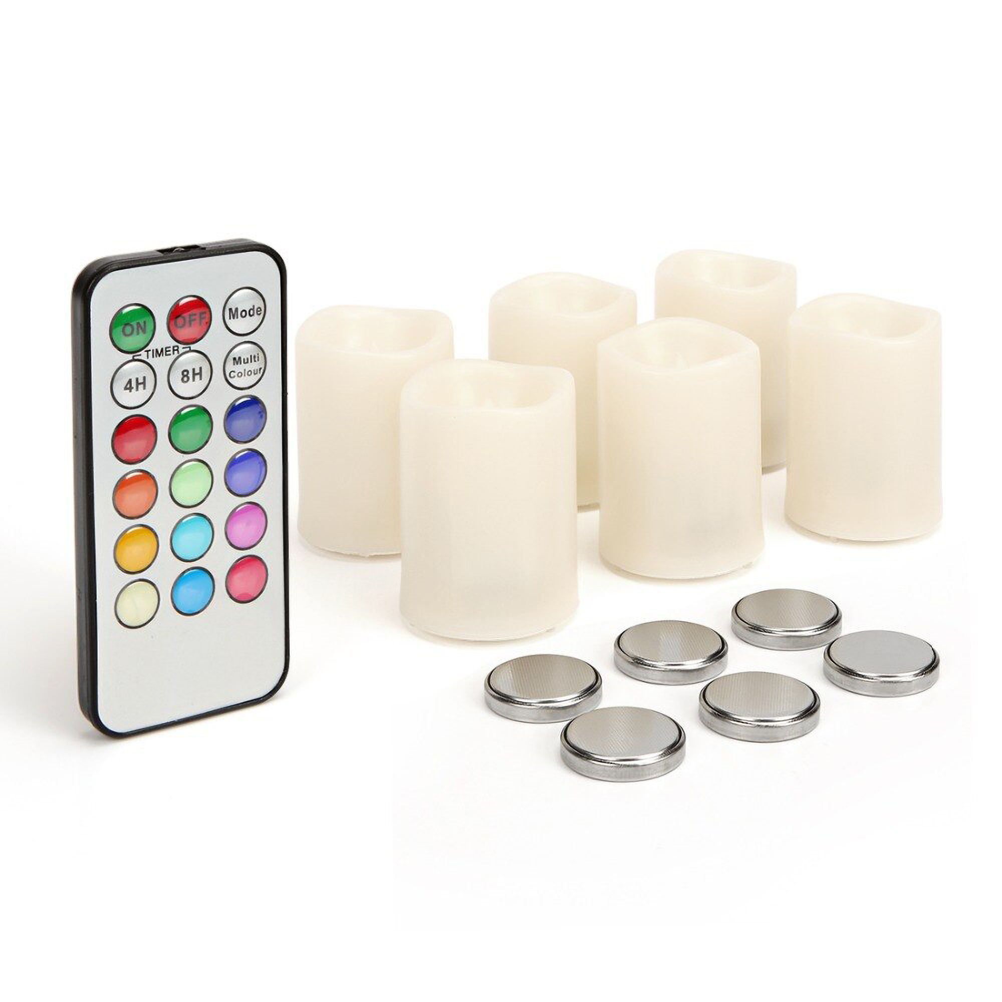 Picture of E007050 - Color Changing LED Candle Tea Light Set, Each Equipped with Color Selection and Timer, Batteries Included, Plastic Construction, Off-White Color (1 Set)