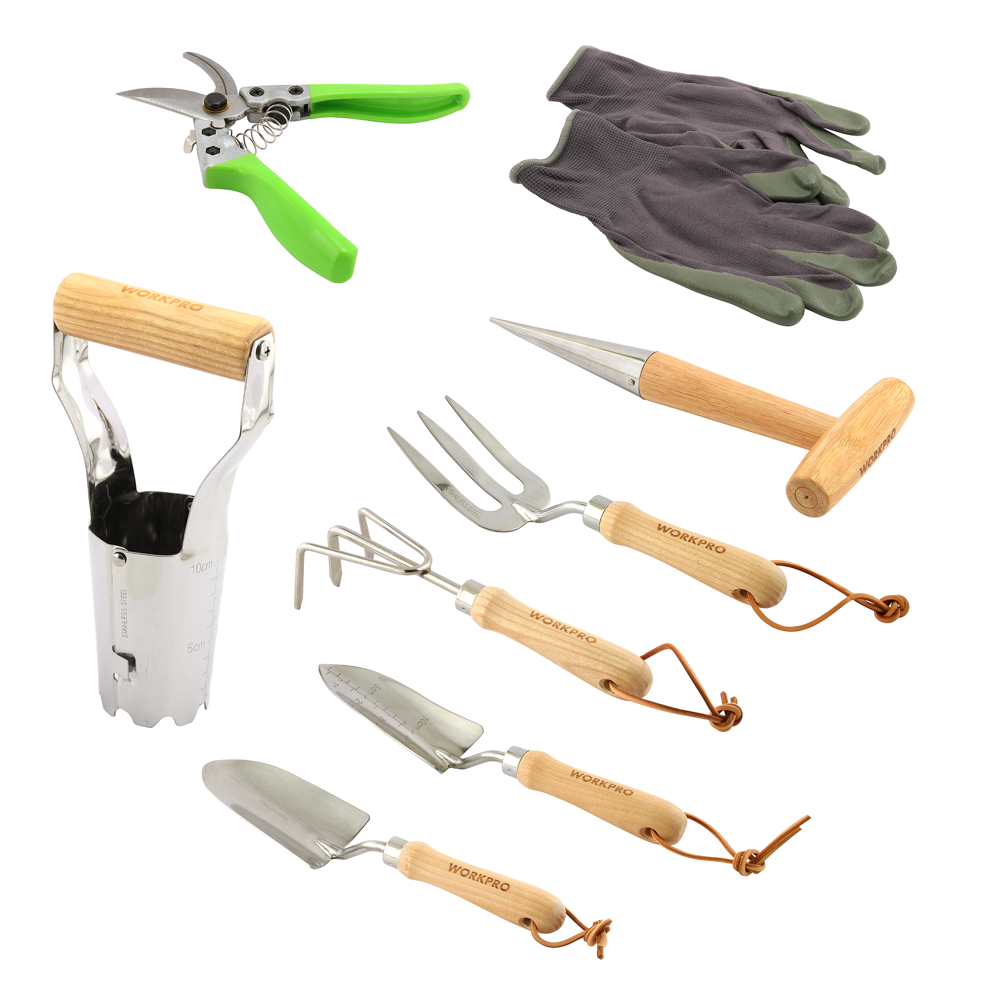 Picture of W005009WE - WORKPRO W005009WE 9 Piece Garden Tool Set – Heavy-Duty Stainless Steel, Includes Storage Tote Bag, Gardening Gloves and 7 Hand Tools (1 Kit)